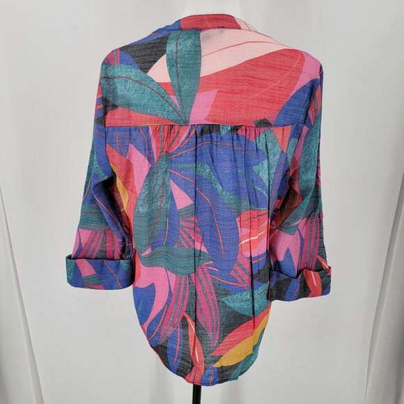 Ava & Grace Blouse Womens Large Colorful Abstract Print Popover 3/4 Sleeves - Picture 2 of 11
